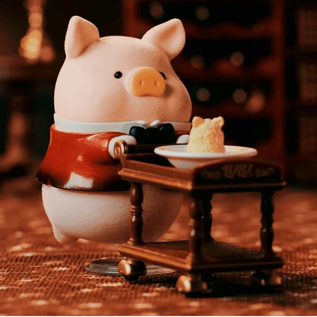 Фигурка 'Подача блюд' из серии Lulu Pigchelin Restaurant Blind Box в виде поросенка-официанта